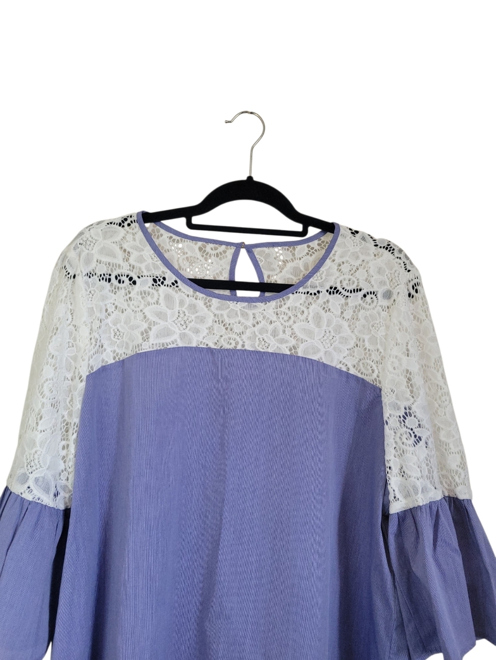Marc New York XL Blue Cotton Lace Yoke Bell Sleeve Boho Peasant Blouse Top - Picture 6 of 11